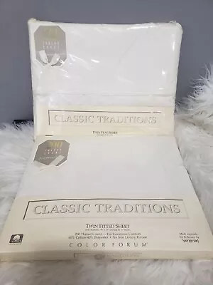 NEW Vintage Classic Traditions CREAM Off White Flat & Fitted Sheet Cotton 200 • $24