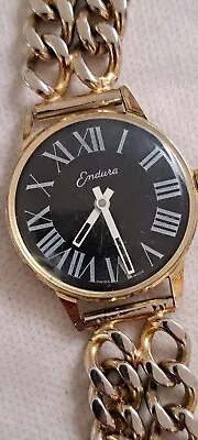 Vintage Endura Mens Watch Swiss Made Rubs Great Black Dial 32mm W/o Crown  • $18