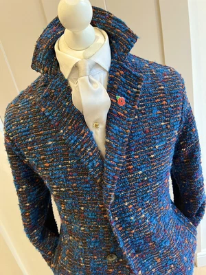 £39.99 • Buy Mens Blue Black Red Gold Tweed Boucle Wool Long Covert Over Coat M 38 40 Slim