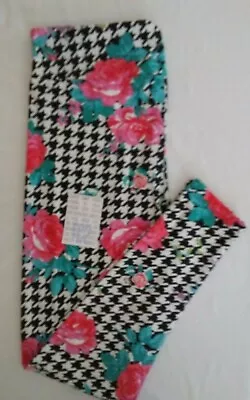 Buttery Soft Lularoe  Size Tc 2  Black & White Floral Houndstooth Leggings • $40