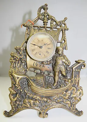C284 Antique Cast Iron Columbus 1492 Boat Standing Clock 1892 Working Condition • $299.99