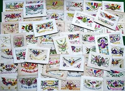 Collection X 59 WW1 Military Embroidered Silk Postcards Greetings Patriotic Etc • £62