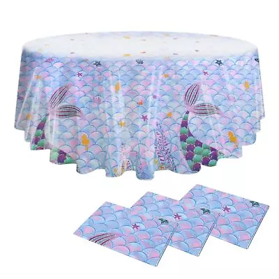 3 Pcs Baby Shower Tablecloth，Baby Shower Round Tablecloth，Mermaid Party Decor... • $20.19