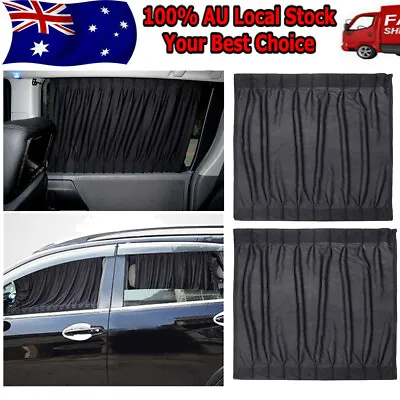 2pcs Car Window Curtains Retractable Sun Shades UV Protection Black Front Rear • $19.99
