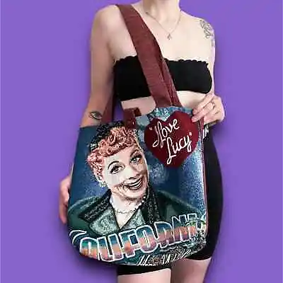 I Love Lucy Tapestry Tote Bag California Here We Come Purse Heart Vintage • $27