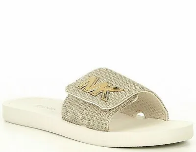 Women Michael Kors MK Logo Glitter Chain Mesh Slide Sandals Light Gold  • $43.99