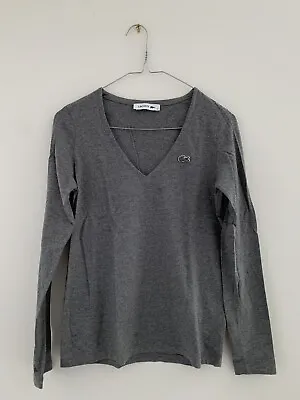 LACOSTE Women’s Long Sleeve V-Neck Shirt (Grey) Size 34 • $14.50