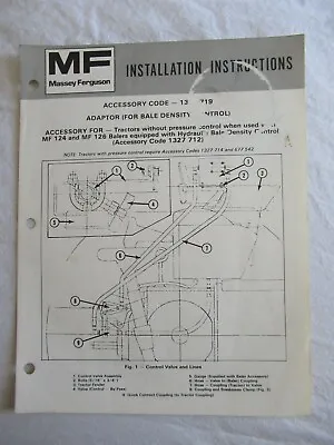 Massey Ferguson MF124 126 Baler Bale Density Control Adaptor Installation Manual • $13.99