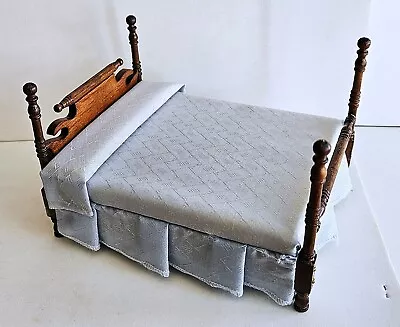 NEW In BOX Concord Doll House Mini 4  POSTER DOUBLE BED W/PLEATED SKIRT  BLUE • $17.95