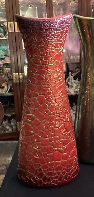 $295 • Buy Zsolnay Rare Large 11” Vase Red Crackled Iridescent Made In Hungary Excellent