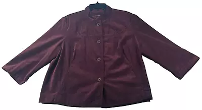 J Jill Blazer Coat Womens Size Large Red Burgundy Soft Velvet 4 Button 2 Pockets • $20.44