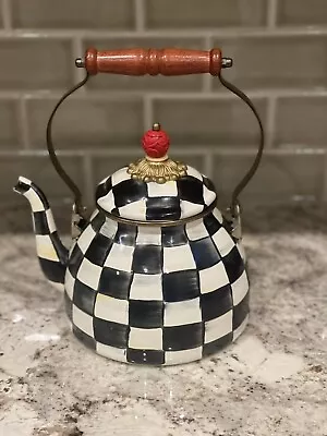 Mackenzie Childs Black & White Courtly Check Enamel Whistling Tea Kettle 2 Quart • $75