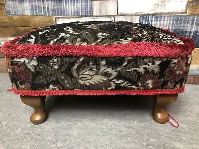 Vintage Genuine Sherborne Footstool Red/Multicoloured Queen Anne Legs See *Notes • £34.99