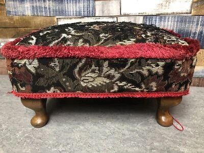 Vintage Genuine Sherborne Footstool Red/Multicoloured Queen Anne Legs See *Notes • £38.99