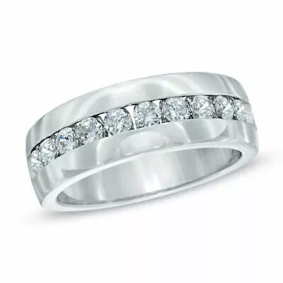 Mens 1 Ct Channel Set Simulated Diamond Wedding Band In 14K White Gold • $1508.91