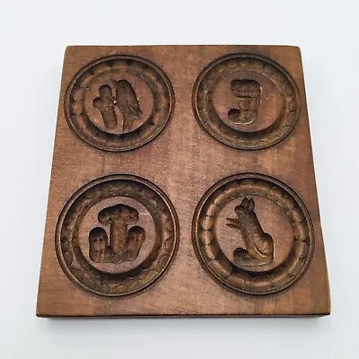 Vintage Walnut Wood Chocolate Maple Sugar Candy Mold 4 Primitive Designs • $24.99