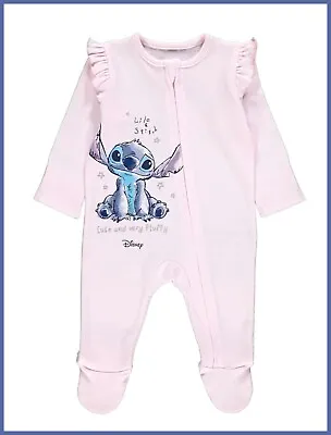 £9.99 • Buy Disney Baby Girls Lilo & Stitch Babygrow Pink Character Sleepsuit 0-24 Month NEW