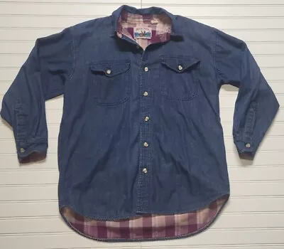 Vintage Moose Creek Denim Purple Flannel Button Shirt Mens Large Blue Collared • $30