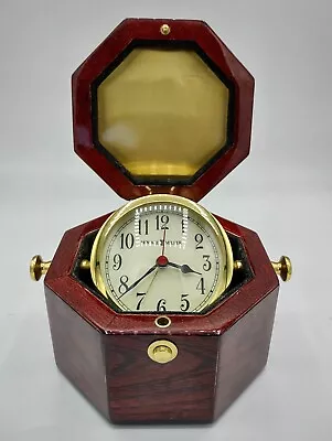 Howard Miller Brass Desk Captains Clock WORKS Gimbaled Rosewood Velvet 645-187 • £43.38