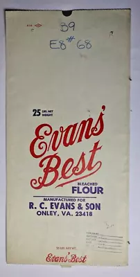 X LARGE Vintage Paper Sack Bag - EVAN'S BEST FLOUR R C EVANS & SON ONLEY VA 84 • $20