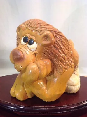 Vtg Unique Plaster Folk Art  Comic Lion Pot Cover • $19.95