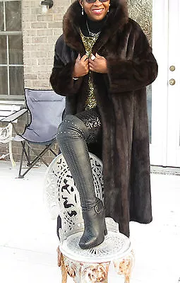 Excellent Designer Full Length Dark Brown Black Mink Fur Coat Stroller M-L 10-16 • $1499.99