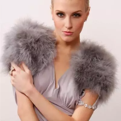 Real Ostrich Feather Bolero Shrug Fur Furry Wrap High Stylish For Bridal Wedding • $26.99