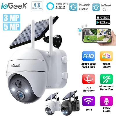 IeGeek 3MP 5MP 2K Wireless Security Camera PTZ WiFi IP Solar CCTV Home Outdoor • £19.59