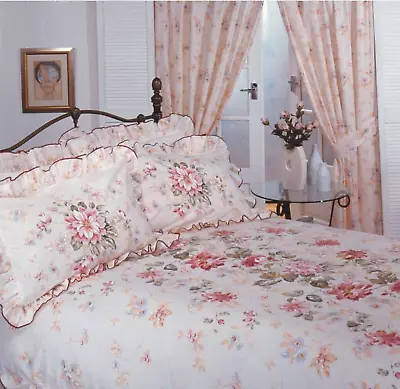 Single Bed Sandringham Frilled Sheet Set Floral Pink Peach Flower Leaves Leaf • £14.99