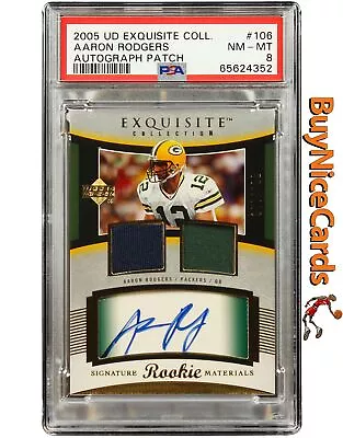 2005 Aaron Rodgers Upper Deck Exquisite Collection Rookie Patch Auto /99 PSA 8 • $8749.99