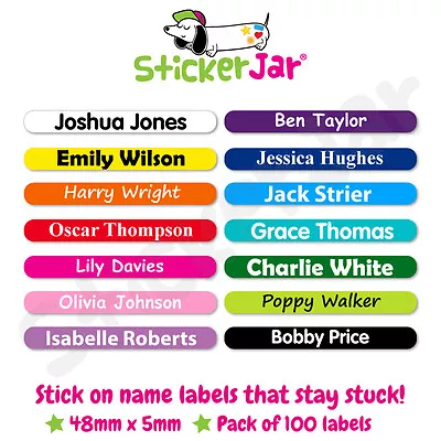 100 Personalised Stick On Name Labels Stickers Tags School Kids Waterproof NL01 • £6.49