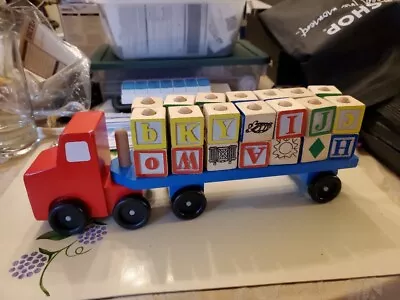 Melissa And Doug Classic Toy Wooden Alphabet Truck Blocks Educational Fun Colin • $15