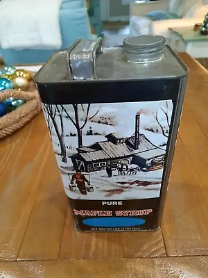 Vintage Pure Maple Syrup One Gallon Tin Can Empty Snow Scene Good Graphics.Nice • $49.95