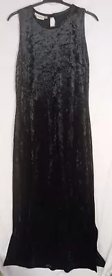 £14.95 • Buy Vintage Charlotte Halton DRESS - Black - Stretch Velvet Velour - Long Maxi 12 14