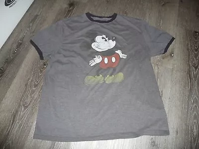 Disney Mickey Mouse T-Shirt Size L Gray Ringer Graphic Cotton Short Sleeve Mens • $16.88