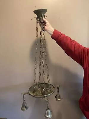 Antique  Brass/Bronze 4 Chain Hook Ceiling Chandelier Candelabra 11” Dia. Pan • $65