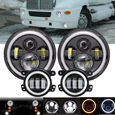 For Kenworth T2000 Halo 7inch Round LED Headlights + 4inch LED Fog Light Combo • $79.99