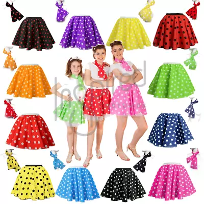 $24.27 • Buy POLKA DOT ROCK N ROLL 50s SKIRT & SCARF FANCY DRESS COSTUME Hen Party ADULTS UK