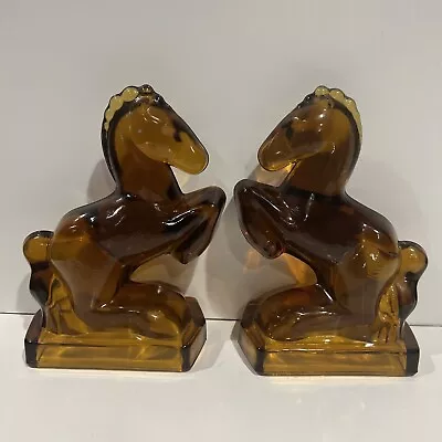 Rearing Horse Bookends Art Glass Vintage Amberina Red Orange UVA 1950 L.E. Smith • $59.60