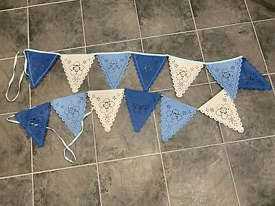 LAURA ASHLEY BLUE CUT OUT FELT BUNTING 13 FLAGS 15ft LONG NO LABEL • £10