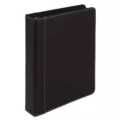 Junior Size 3 Ring Binder Black Leather With Contrast Stitching Holds 8.5 X 5.5 • $25.16