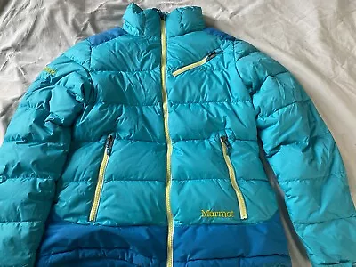 Marmot Slingshot Jacket Puffer Coat 650 Fill Down Women’s Small Blue EUC • $79.99