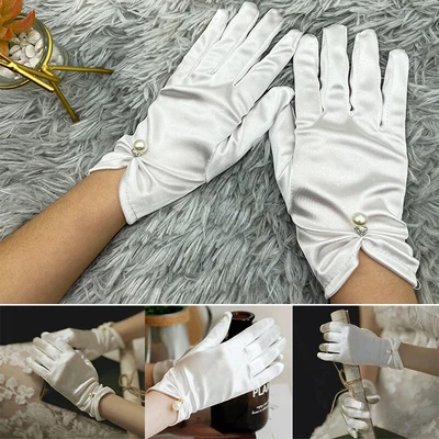 £4.19 • Buy Ladies Short Wrist Smooth Satin Gloves Evening Wedding Party Dress Prom Mittens