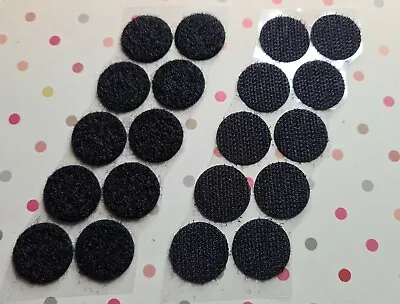 Black Round Self Adhesive Velcro Dots 20mm X 10 • £3.90