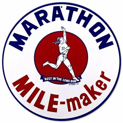 Marathon Mile Maker 14  Round Heavy Duty Usa Made Metal Gas Advertising Sign • $72