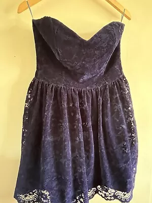 Mohito Dark Blue Velvet Lace Sweetheart Bustier Dress New + Tags L / Large UK 14 • $31.11