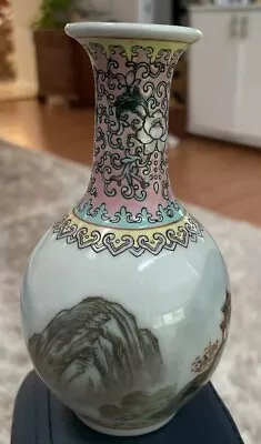 Vtg  JINGDEZHEN ZHI PORCELAIN ENAMEL CLOISONNE Temple Scene Small Vase Marked • $10