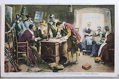 Art Percy Moran Mayflower Cabin Compact Signing Postcard Old Vintage Card View • $0.50
