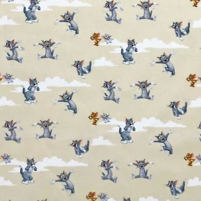 100% Cotton Digital Fabric Tom And Jerry Nibbles Warner Bros Sky Clouds • £8.40