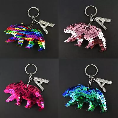 Sequined Bear Personalised Initial Keychain 105mm Select Colour & Initial • $12.95